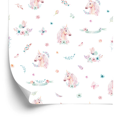 Wallpaper Unicorns Among Flowers And Butterflies