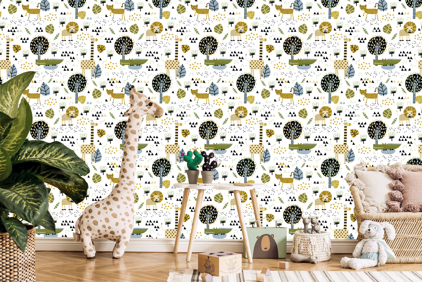 Wallpaper Lions Tree Leaves Dots Boy's Room