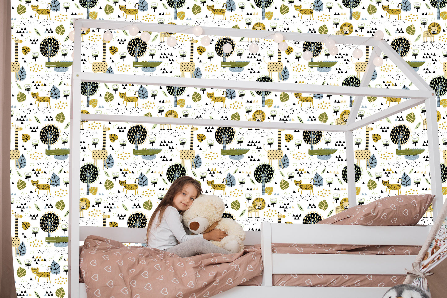 Wallpaper Lions Tree Leaves Dots Boy's Room