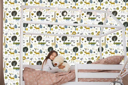 Wallpaper Lions Tree Leaves Dots Boy's Room