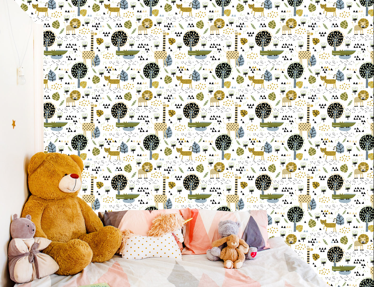 Wallpaper Lions Tree Leaves Dots Boy's Room