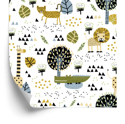 Wallpaper Lions Tree Leaves Dots Boy's Room