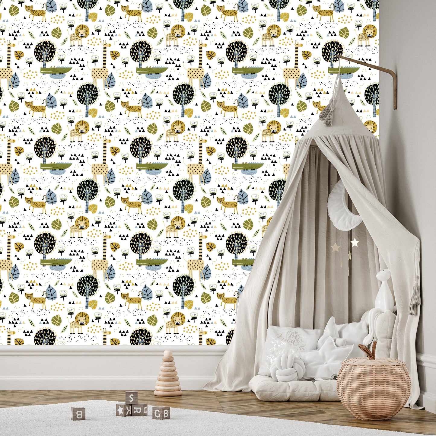 Wallpaper Lions Tree Leaves Dots Boy's Room