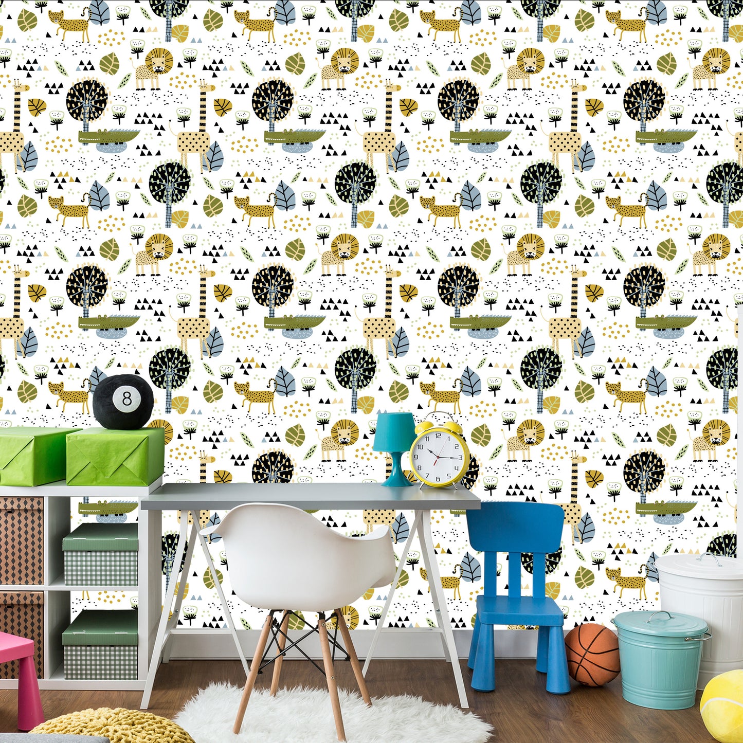 Wallpaper Lions Tree Leaves Dots Boy's Room