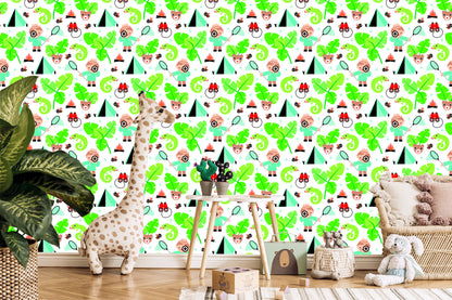 Wallpaper To Boy's Room Leaves Green Animals