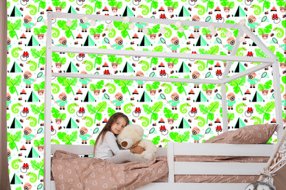 Wallpaper To Boy's Room Leaves Green Animals
