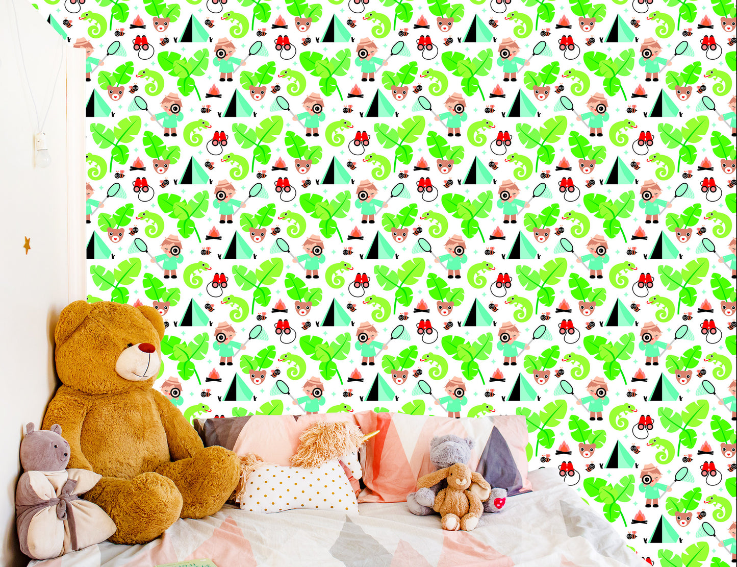 Wallpaper To Boy's Room Leaves Green Animals