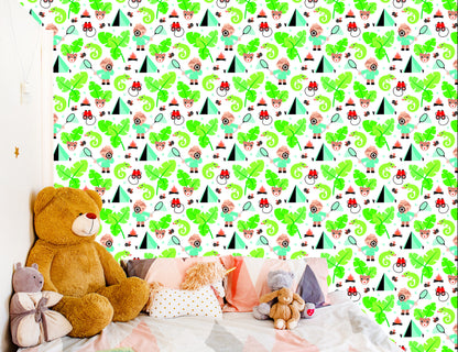 Wallpaper To Boy's Room Leaves Green Animals