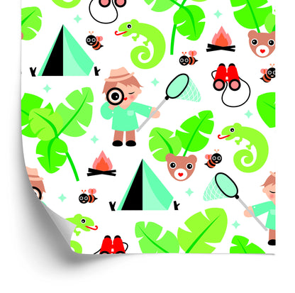Wallpaper To Boy's Room Leaves Green Animals