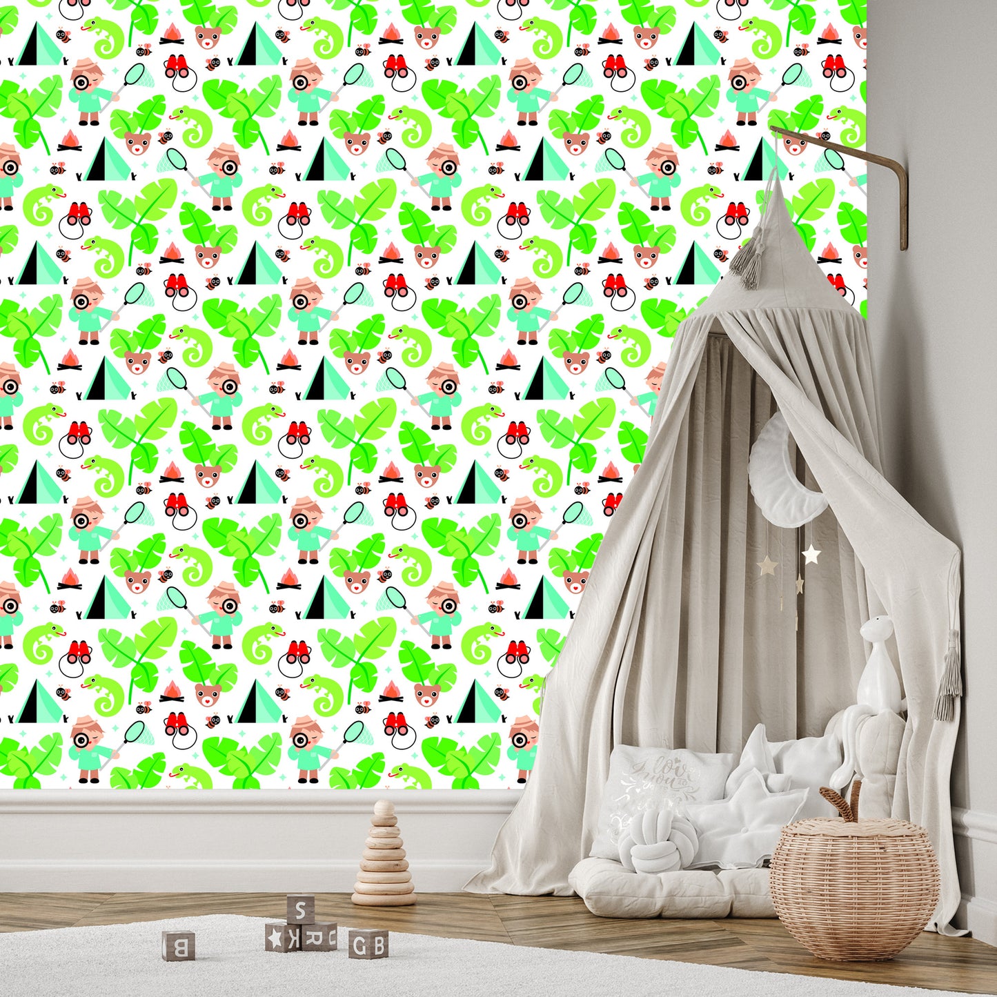 Wallpaper To Boy's Room Leaves Green Animals