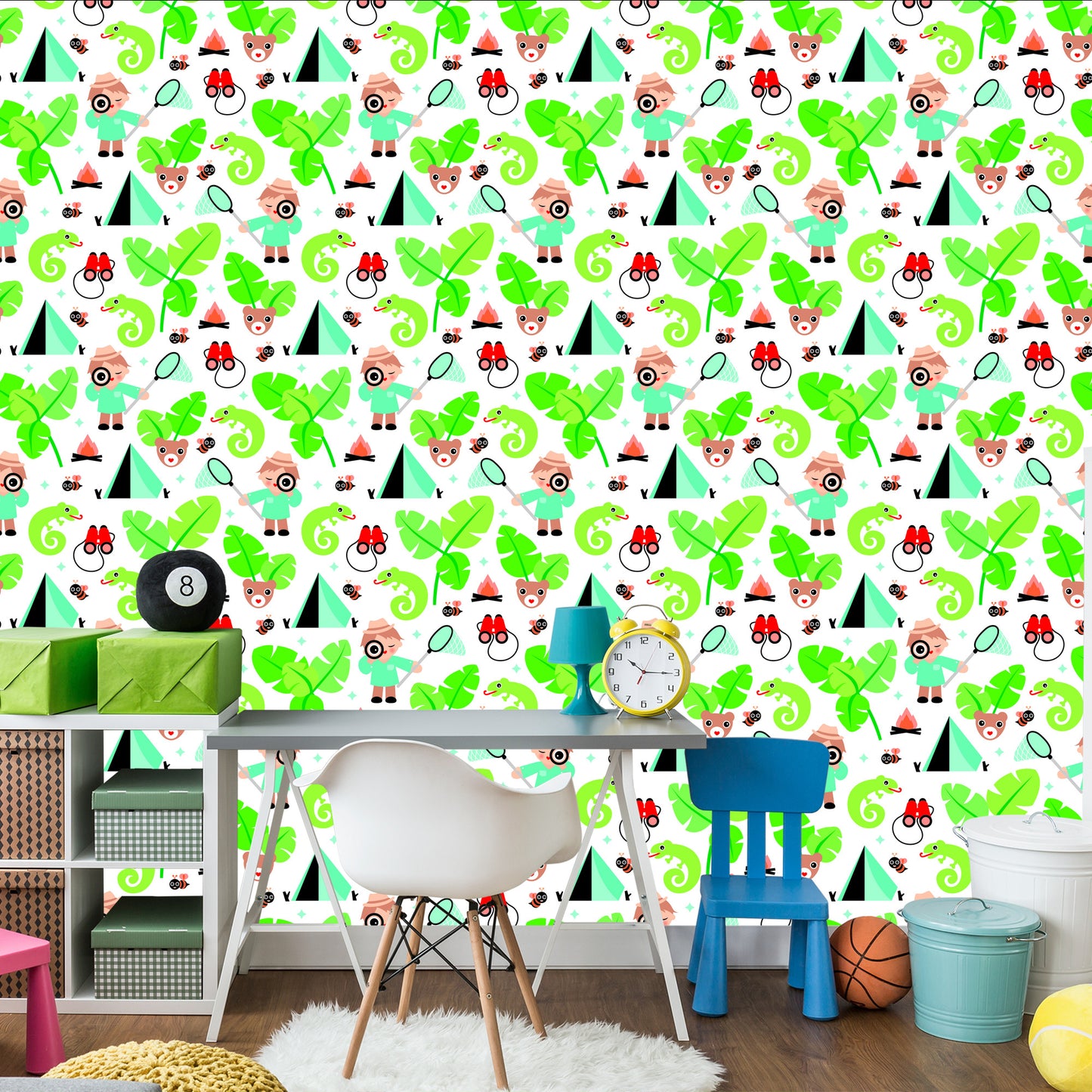 Wallpaper To Boy's Room Leaves Green Animals