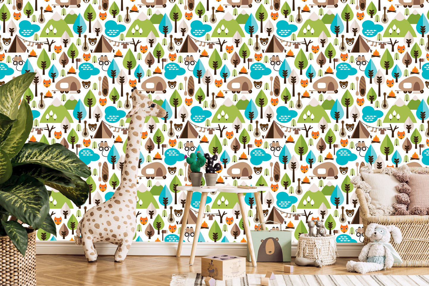 Wallpaper Trees Green Fox Top For Boy's Room