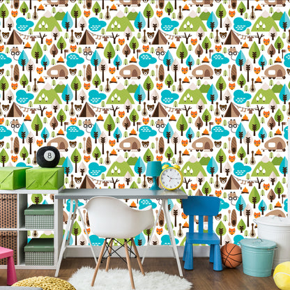 Wallpaper Trees Green Fox Top For Boy's Room
