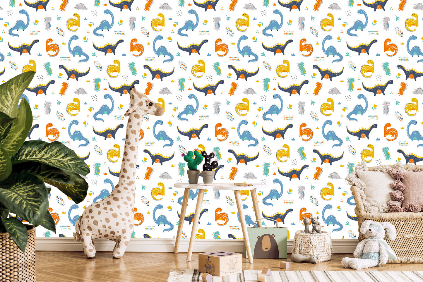 Wallpaper For Boy's Room Dinosaurs Flowers