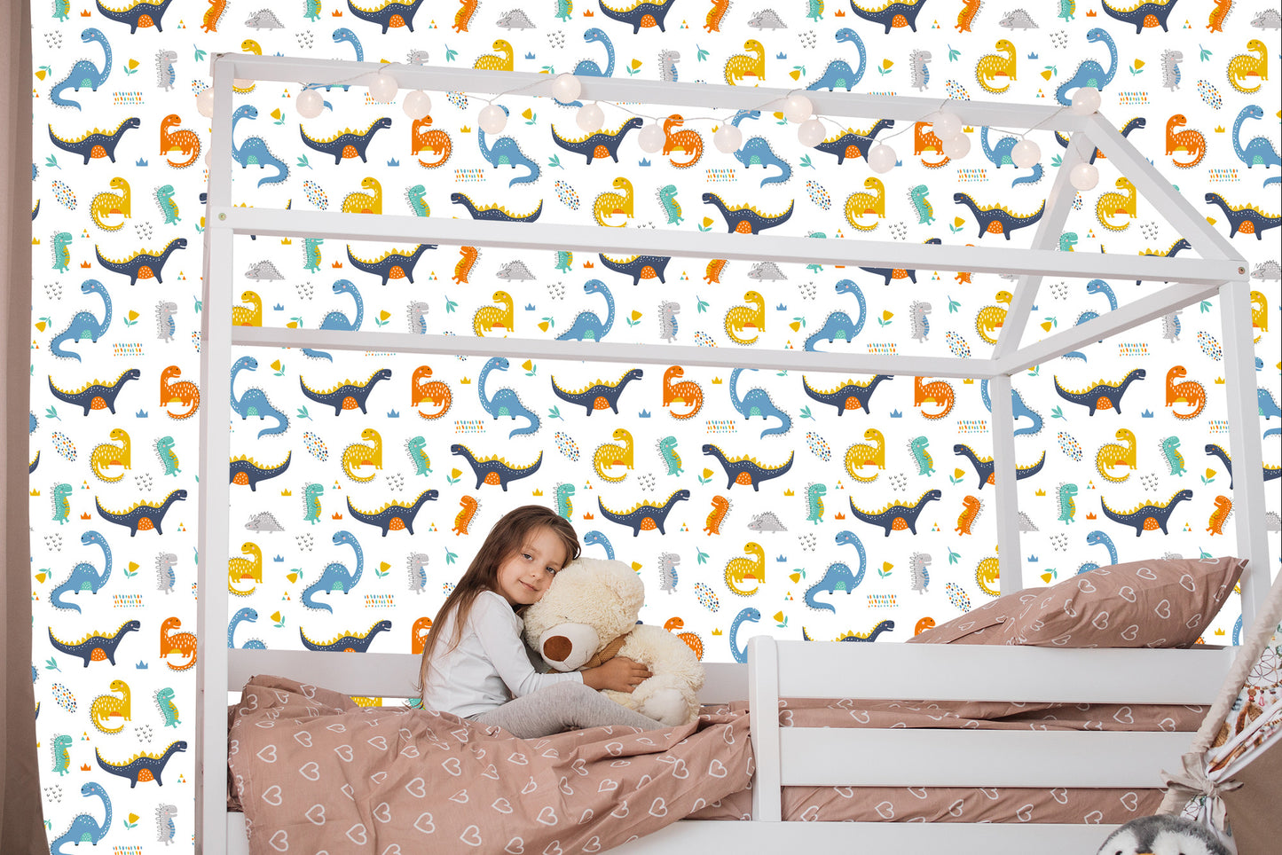 Wallpaper For Boy's Room Dinosaurs Flowers