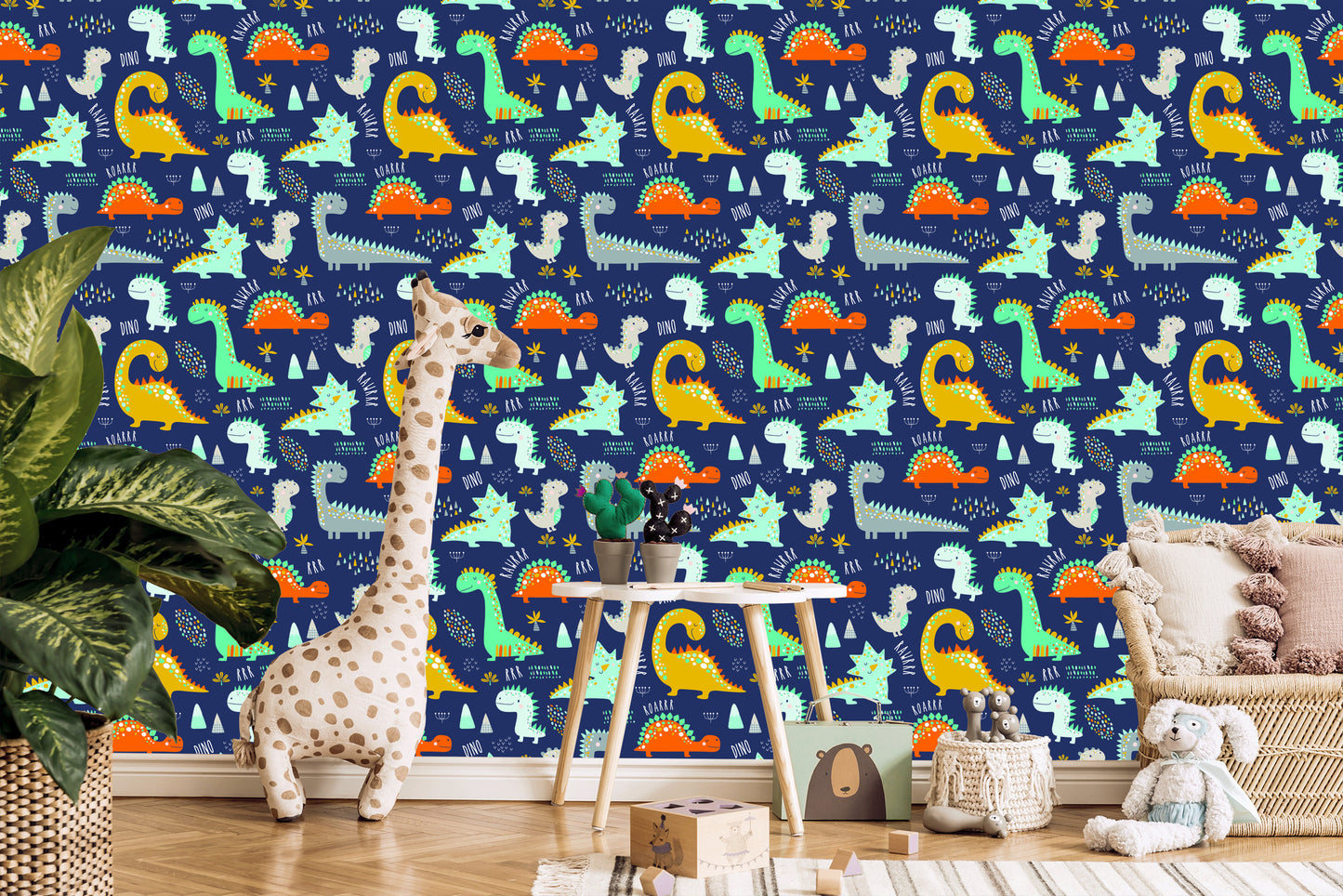 Wallpaper Colorful Animal Dinosaurs Boy's Room