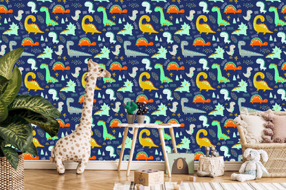 Wallpaper Colorful Animal Dinosaurs Boy's Room