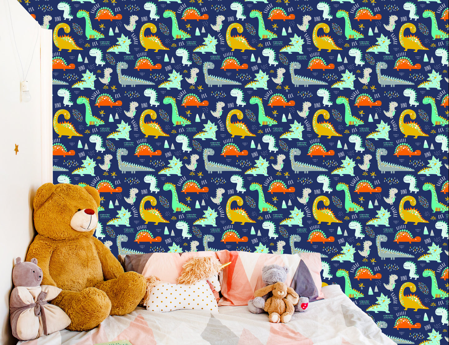 Wallpaper Colorful Animal Dinosaurs Boy's Room