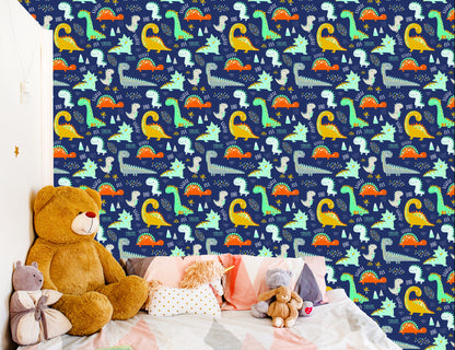 Wallpaper Colorful Animal Dinosaurs Boy's Room