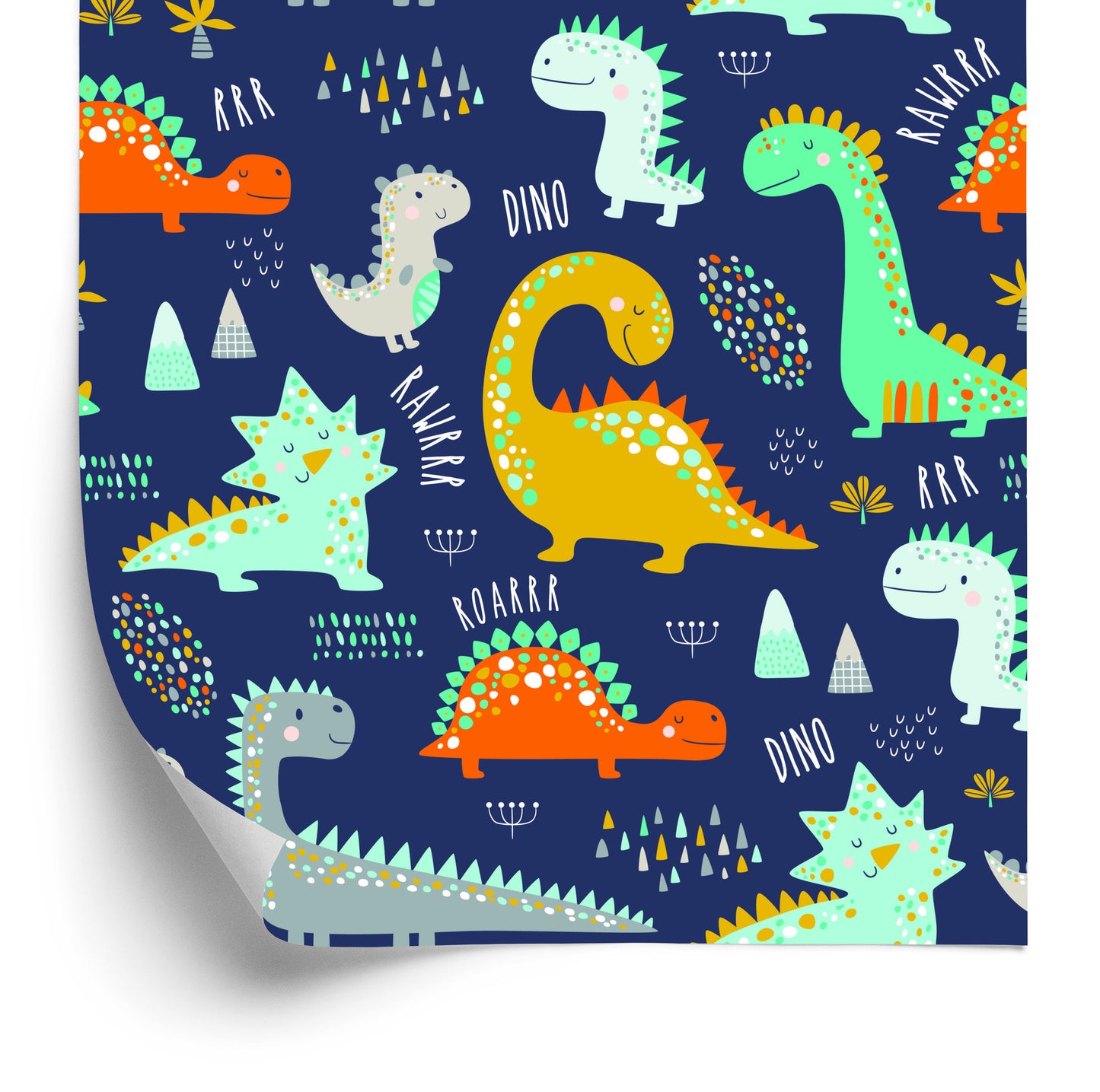 Wallpaper Colorful Animal Dinosaurs Boy's Room