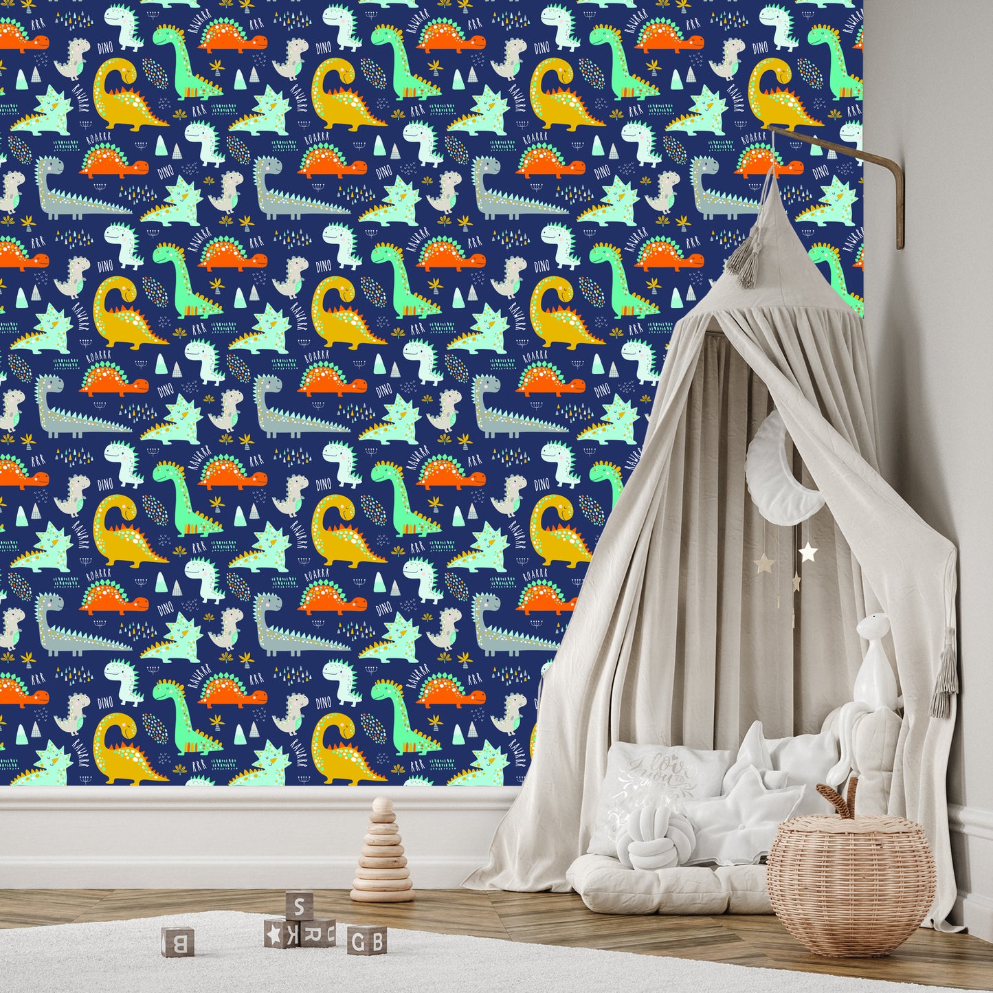 Wallpaper Colorful Animal Dinosaurs Boy's Room