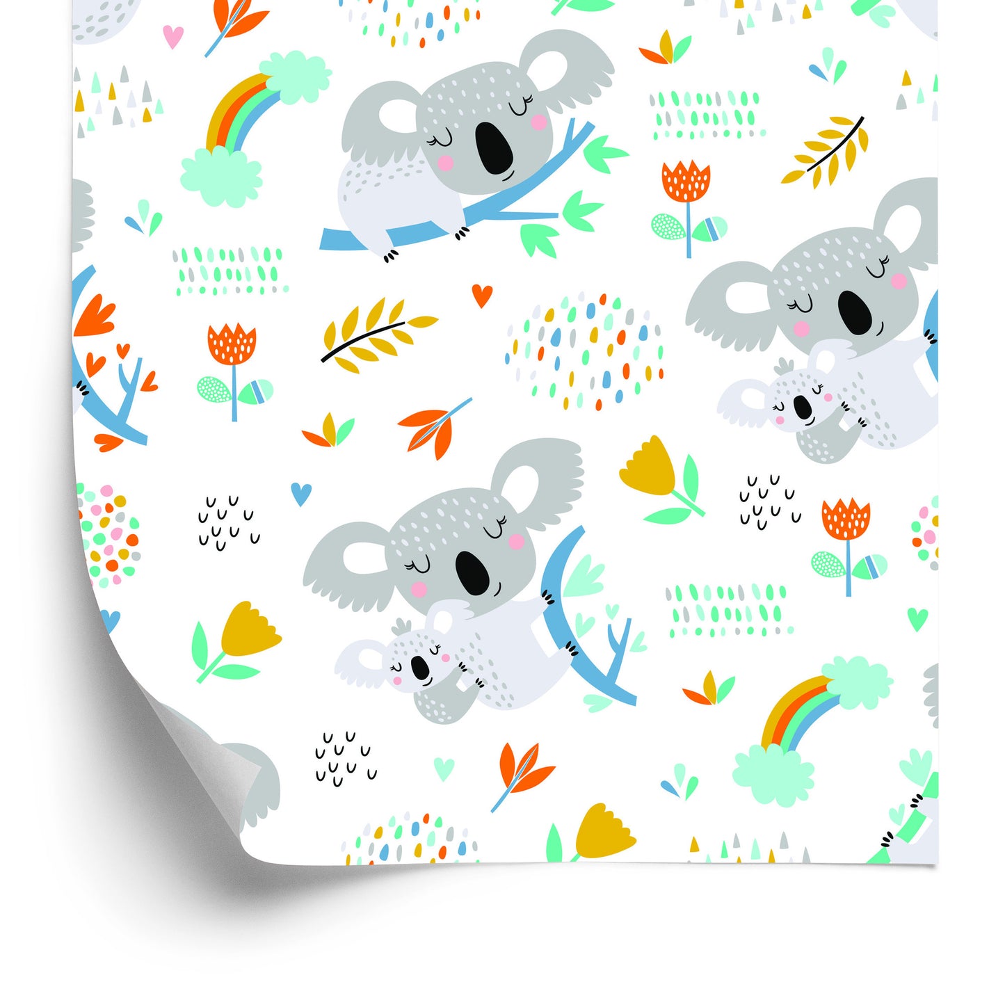 Wallpaper For Boy Koala Rainbow Clouds Flowers