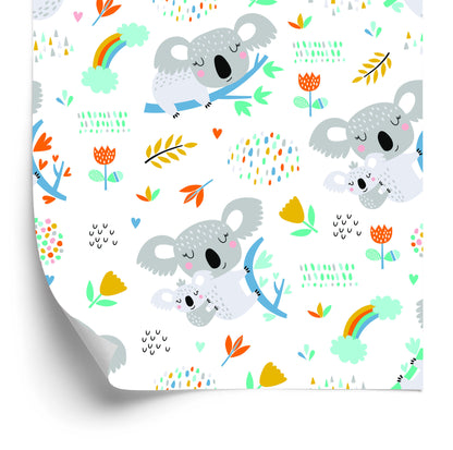 Wallpaper For Boy Koala Rainbow Clouds Flowers