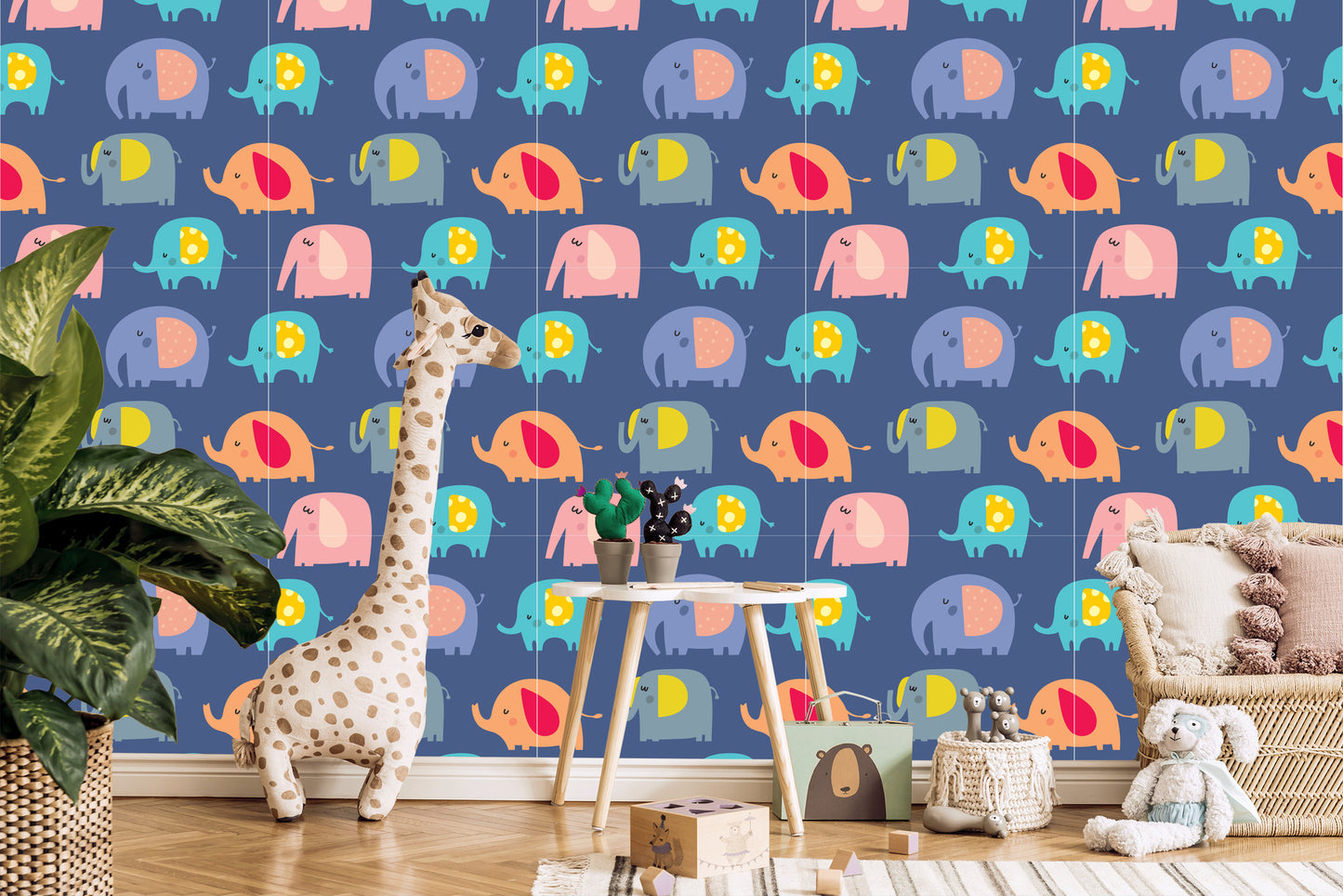 Wallpaper In Colorful Elephants Animals Room Of A Boy