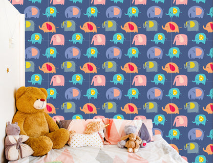 Wallpaper In Colorful Elephants Animals Room Of A Boy