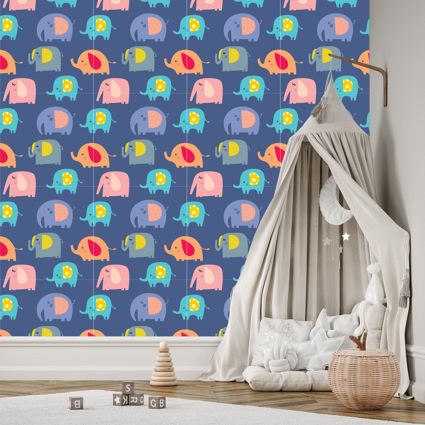 Wallpaper In Colorful Elephants Animals Room Of A Boy