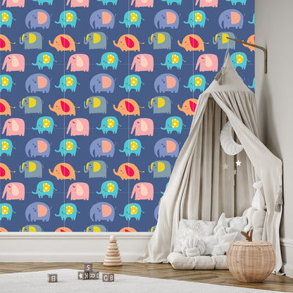 Wallpaper In Colorful Elephants Animals Room Of A Boy