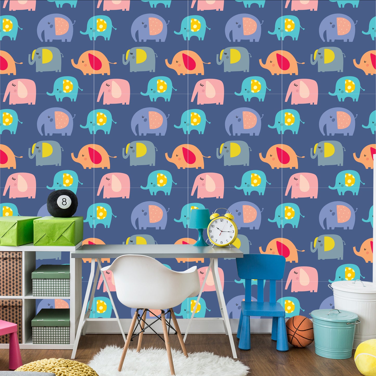 Wallpaper In Colorful Elephants Animals Room Of A Boy