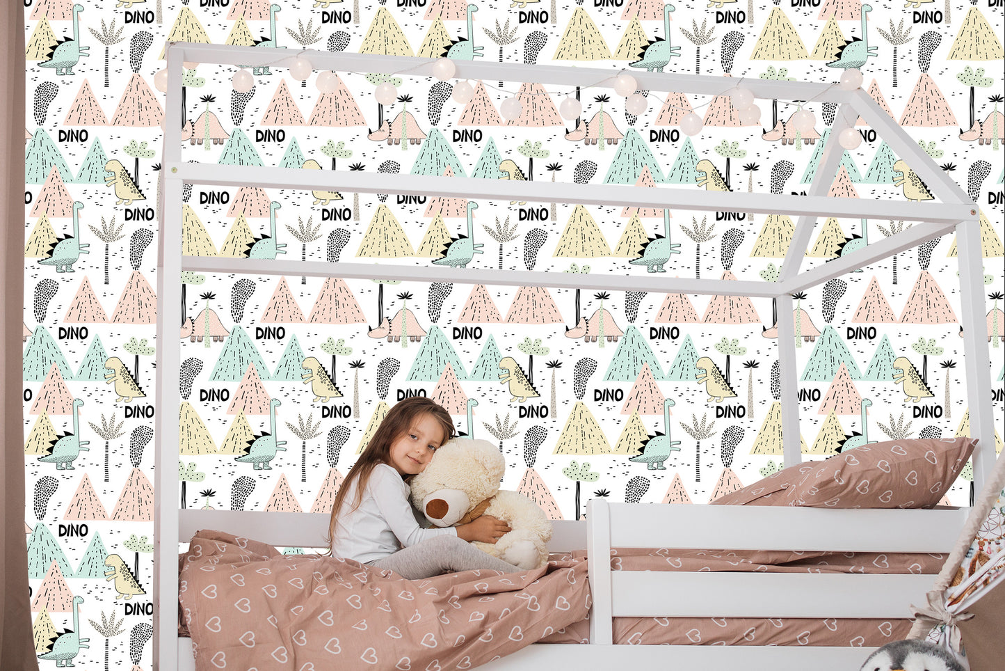 Wallpaper Pastel Volcanoes Dinosaurs For A Boy