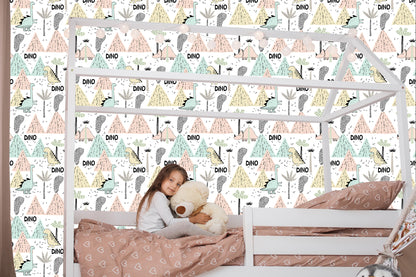 Wallpaper Pastel Volcanoes Dinosaurs For A Boy