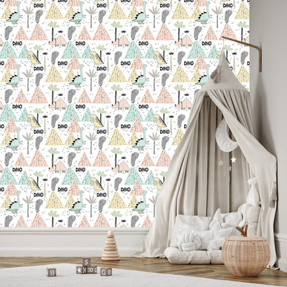 Wallpaper Pastel Volcanoes Dinosaurs For A Boy