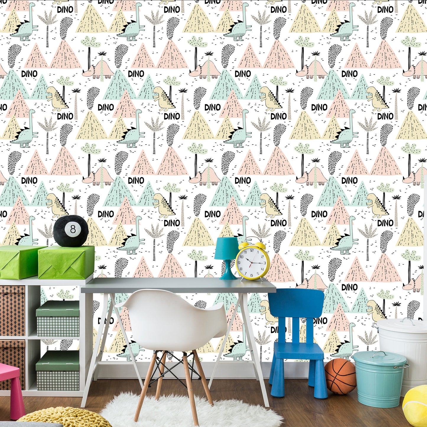 Wallpaper Pastel Volcanoes Dinosaurs For A Boy