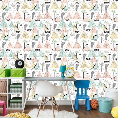 Wallpaper Pastel Volcanoes Dinosaurs For A Boy