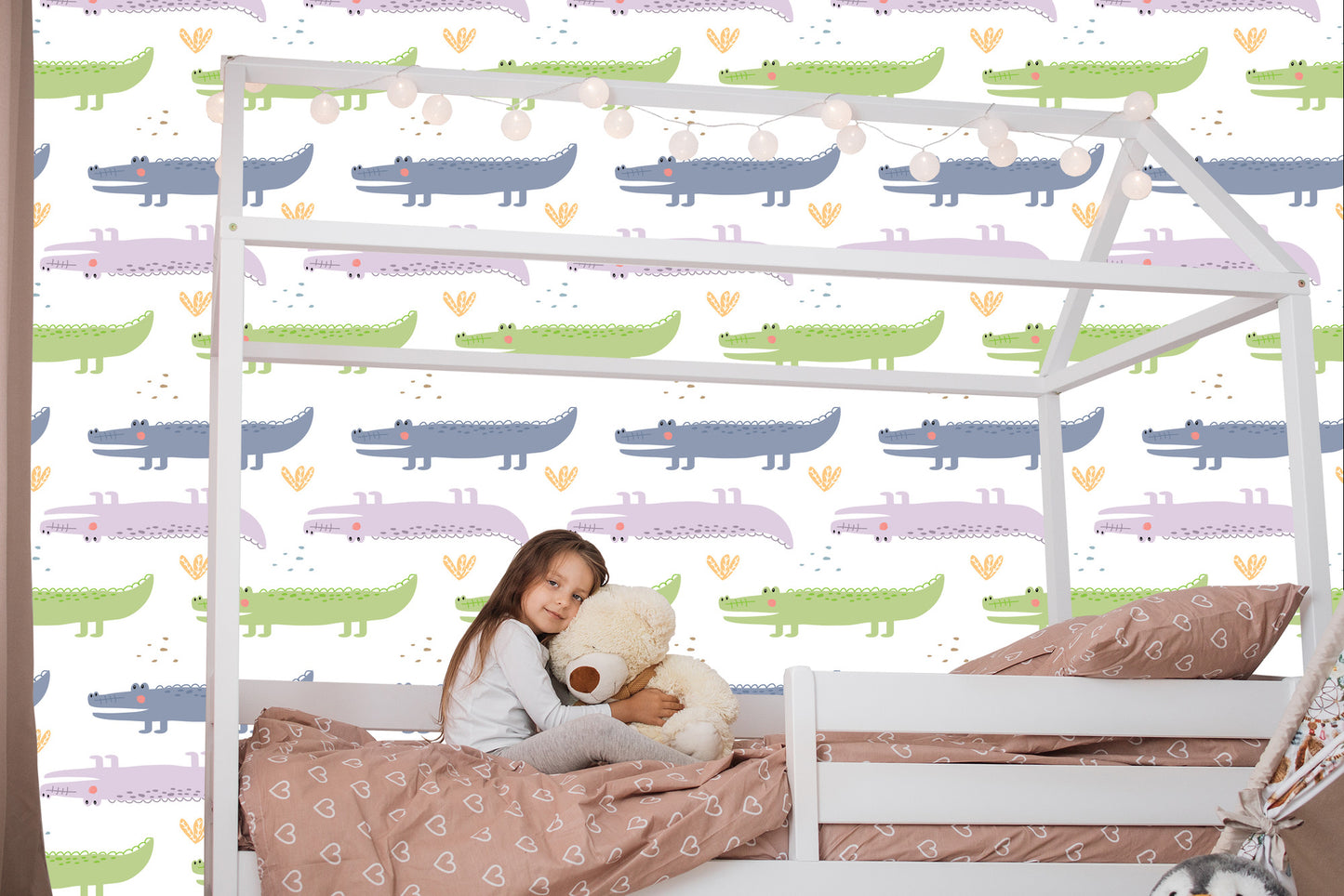 Wallpaper Pastel Crocodile Plants Boy's Room