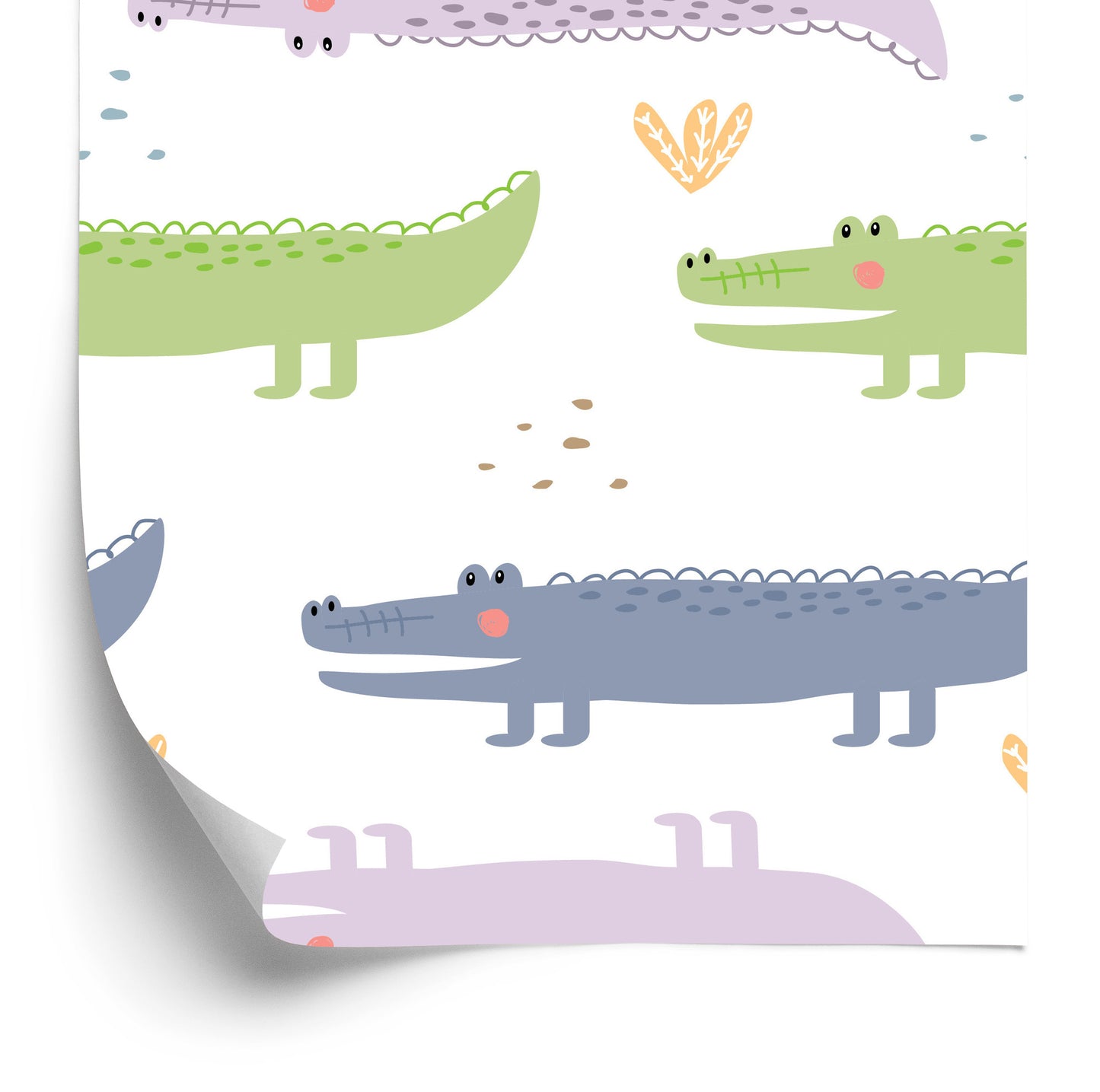 Wallpaper Pastel Crocodile Plants Boy's Room