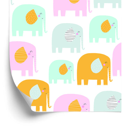 Wallpaper For Children - Happy Elephants In Pastel Colors