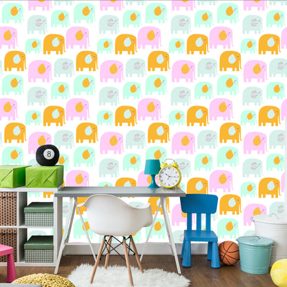 Wallpaper For Children - Happy Elephants In Pastel Colors
