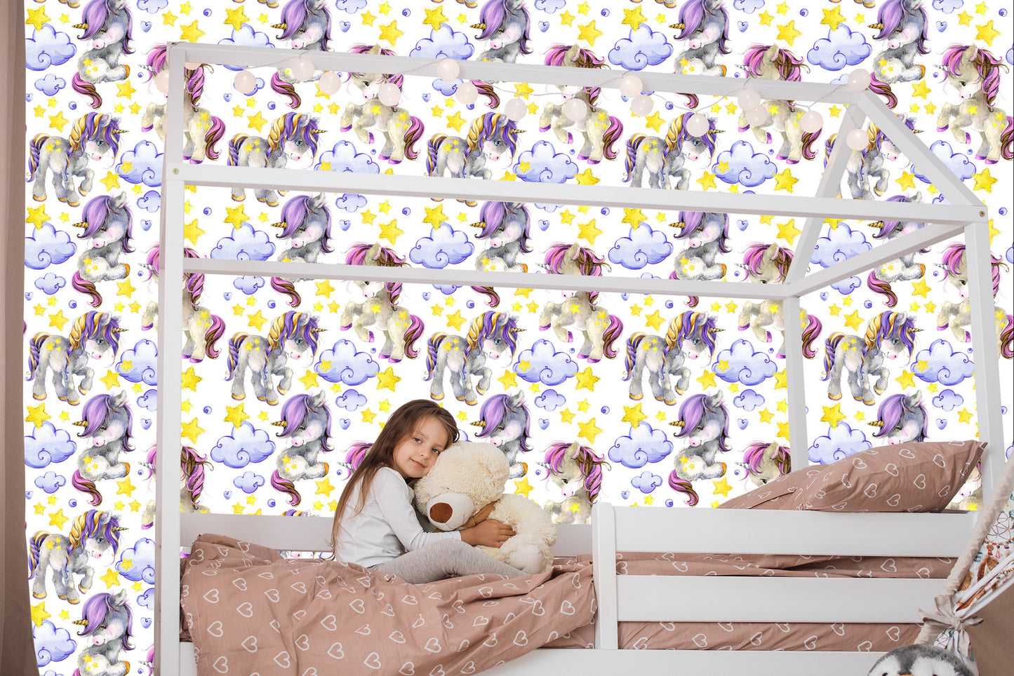 Wallpaper Girly Unicorns Cloud Hearts