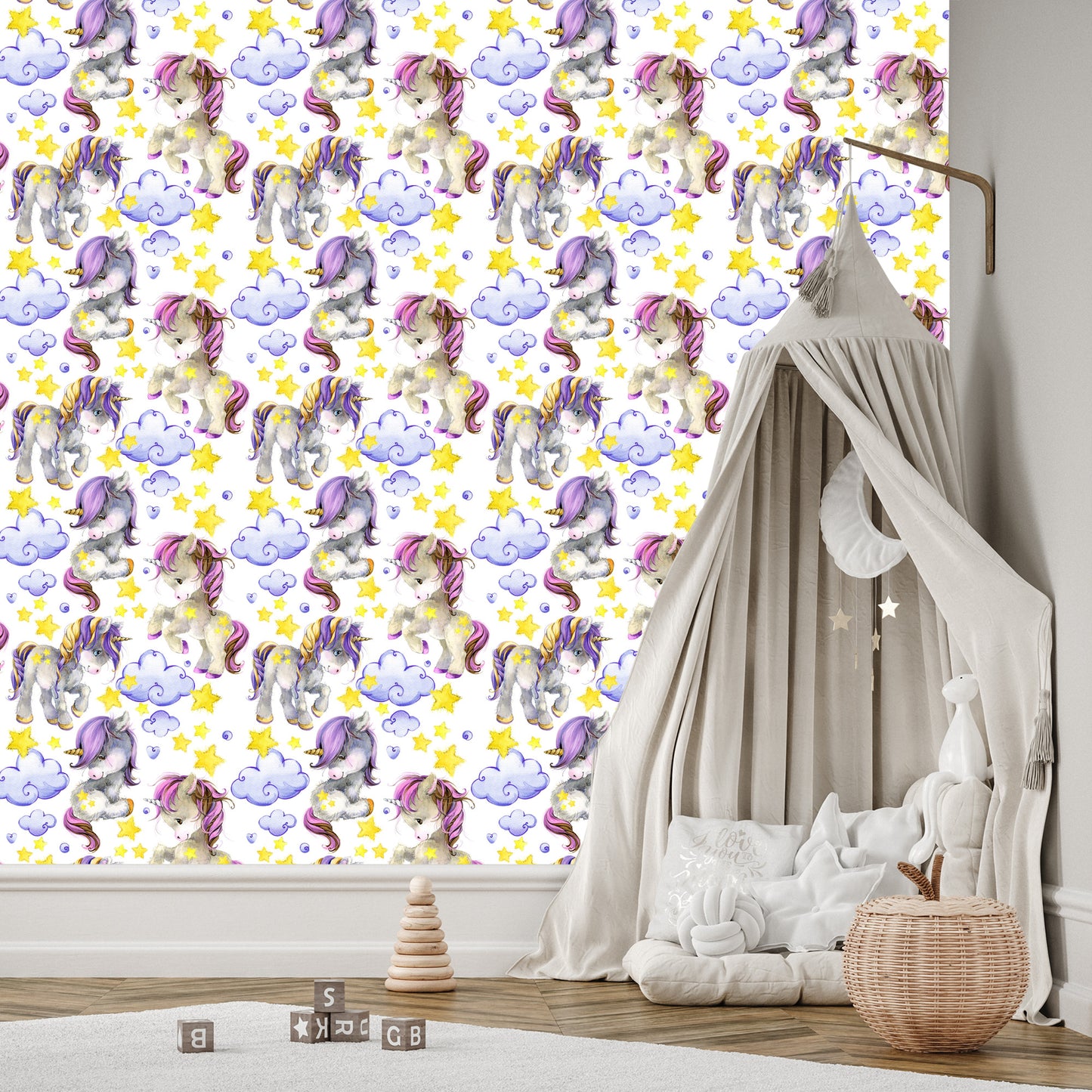 Wallpaper Girly Unicorns Cloud Hearts