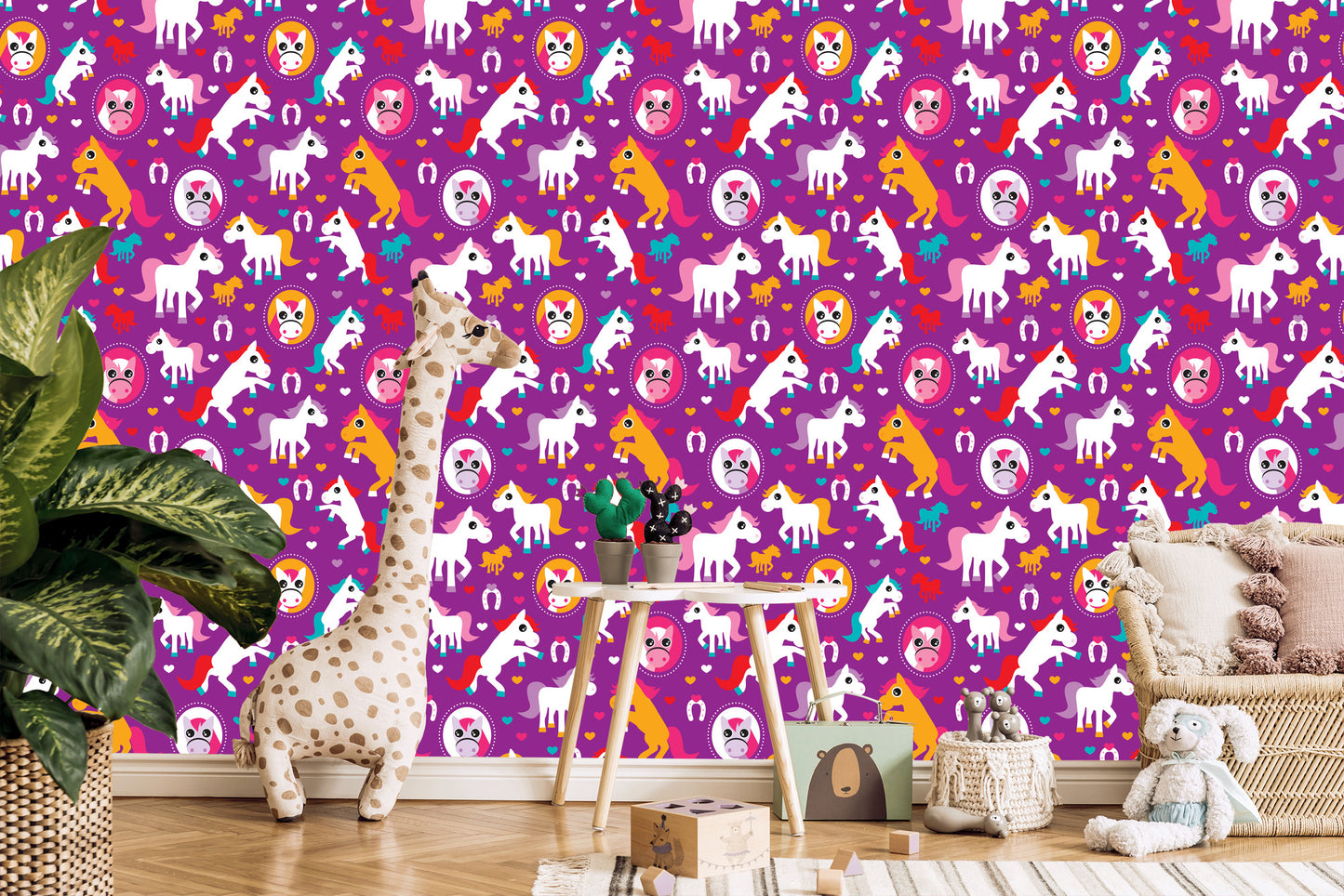 Wallpaper Colorful Horses Hearts For Girls