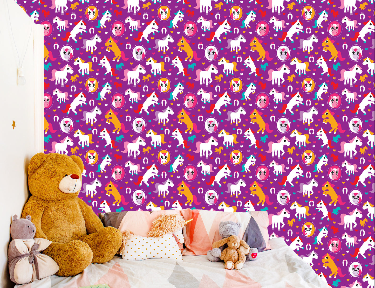 Wallpaper Colorful Horses Hearts For Girls