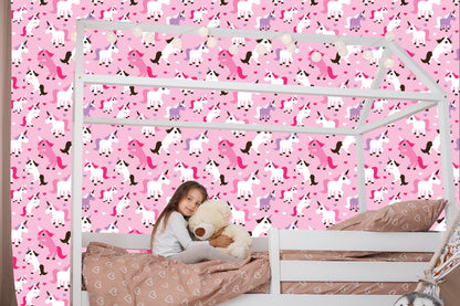 Wallpaper For Girls' Room Unicorns Hearts