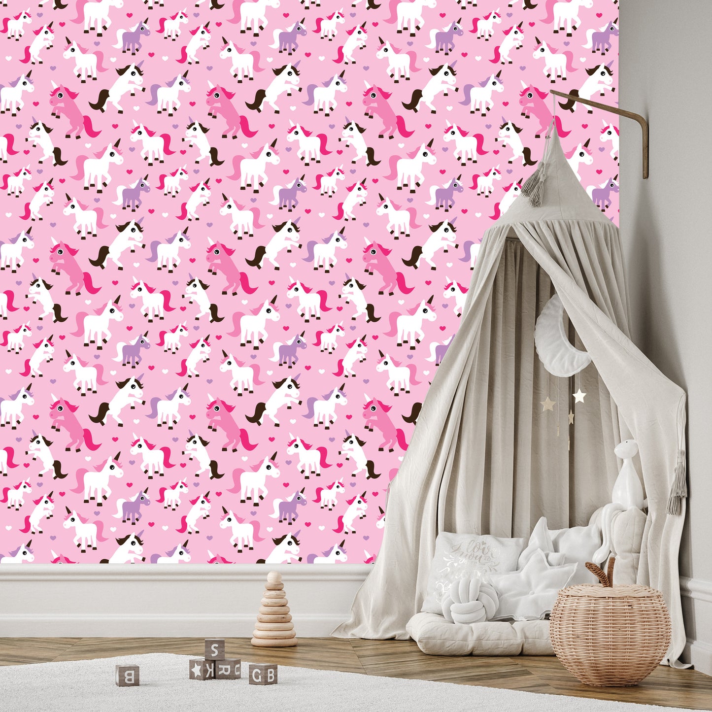 Wallpaper For Girls' Room Unicorns Hearts