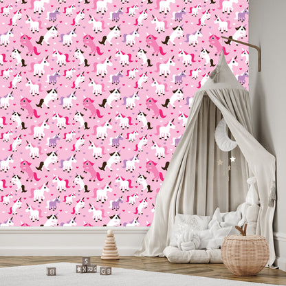 Wallpaper For Girls' Room Unicorns Hearts