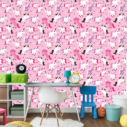 Wallpaper For Girls' Room Unicorns Hearts