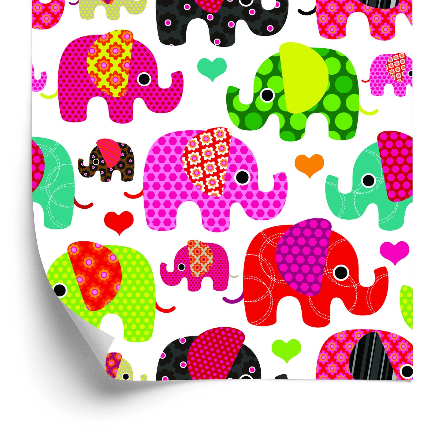 Wallpaper In Colorful Elephants Hearts In Children's Room